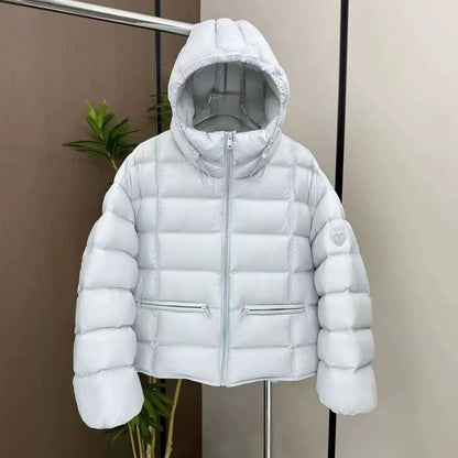 Damen Kurze Thermo-Steppjacke mit Kapuze und Reißverschlusstaschen - Blau