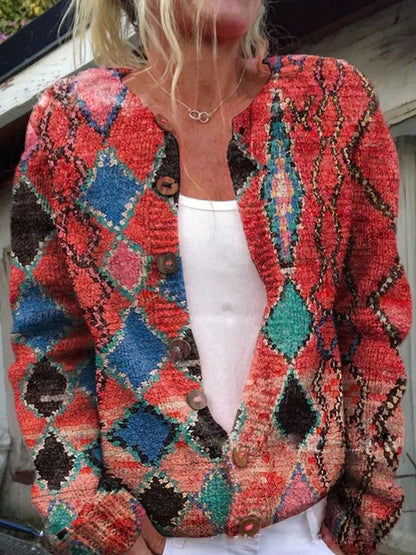Damen Langarm Strick-Cardigan mit Blumenmuster - Stil 7