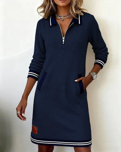 Damen Langarmkleid mit Reißverschlusskragen und Seitentaschen