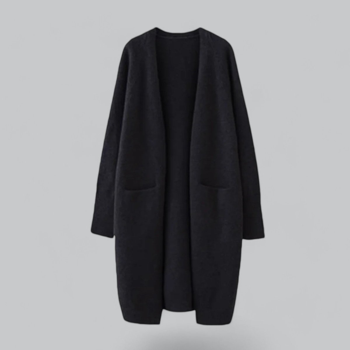 Damen Langer Oversized Kaschmir Strick Cardigan - Schwarz