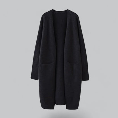 Damen Langer Oversized Kaschmir Strick Cardigan - Schwarz