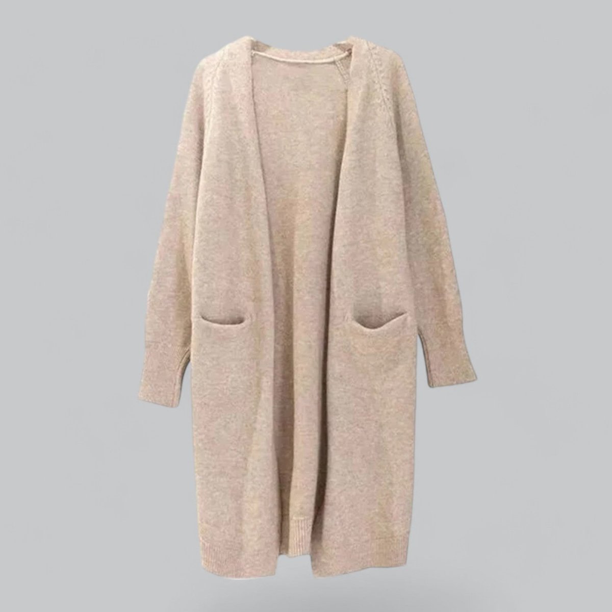 Damen Langer Oversized Kaschmir Strick Cardigan - Khaki