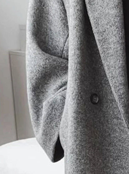 Damen Langer Oversized Wollmantel mit Umlegekragen und Taschen