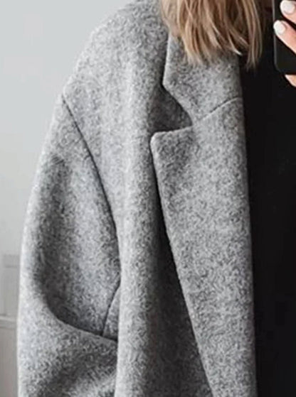Damen Langer Oversized Wollmantel mit Umlegekragen und Taschen