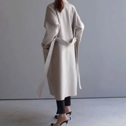 Damen Mantel Eleganter Longline Wollmantel mit Reverskragen