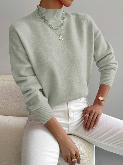 Damen Mock-Turtleneck Langarm Relaxed-Fit Sweater - Light Green