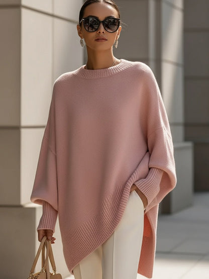 Damen Oversized Fledermausarm Strick Sweater - Pink