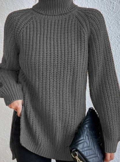 Damen Oversized Rollkragen Strickpullover mit lockerem Schnitt - Grau