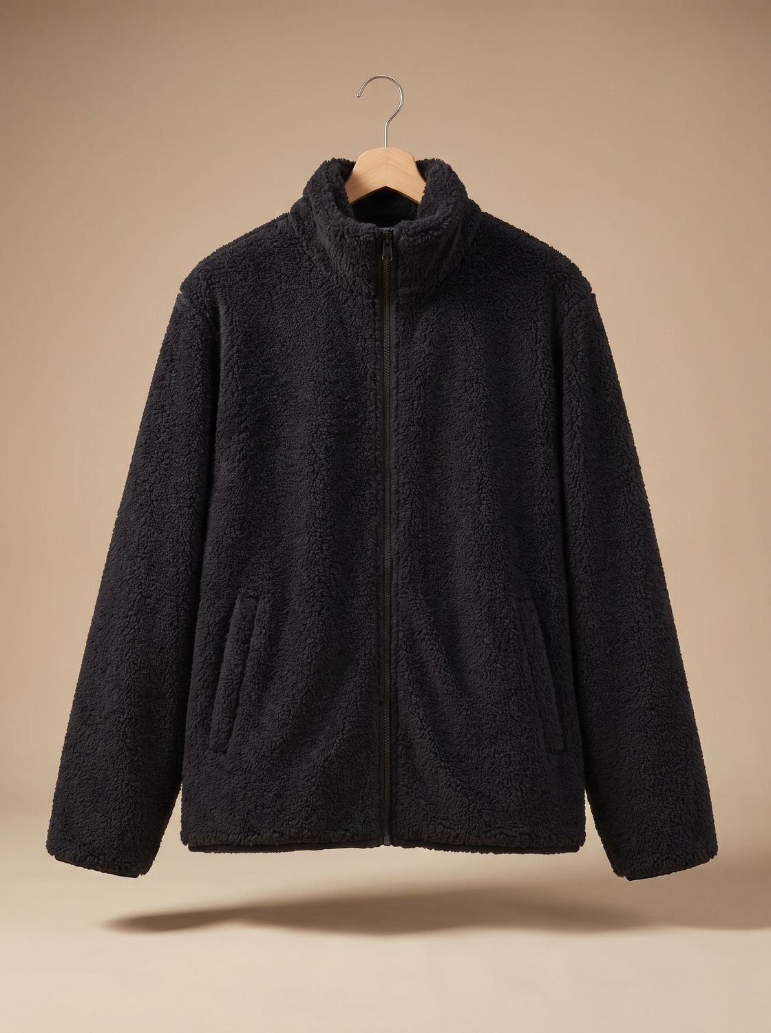 Damen Plüsch-Fleecejacke mit Stehkragen und Reißverschluss Bethany - Schwarz