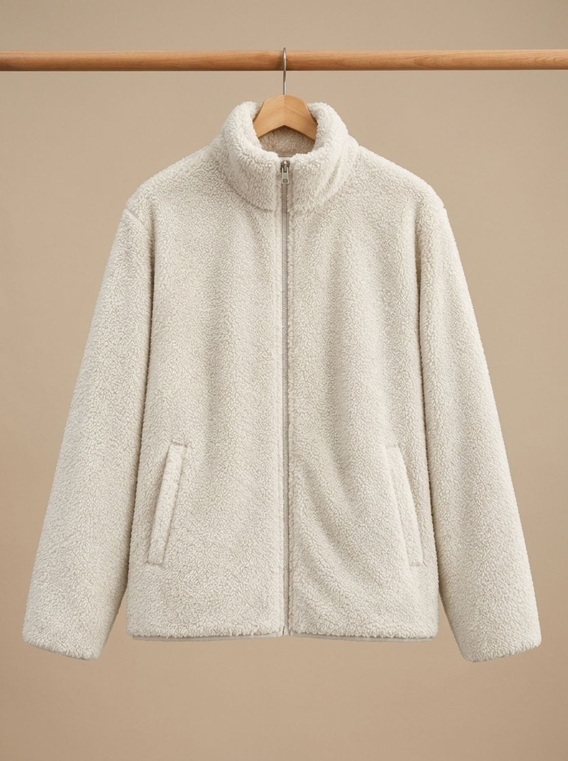 Damen Plüsch-Fleecejacke mit Stehkragen und Reißverschluss Bethany - Weiß