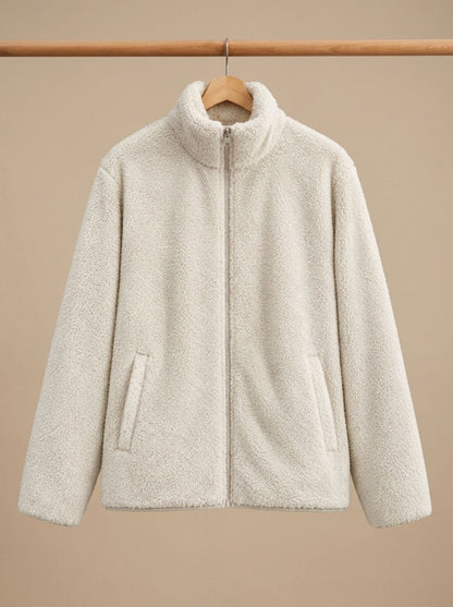 Damen Plüsch-Fleecejacke mit Stehkragen und Reißverschluss Bethany - Weiß
