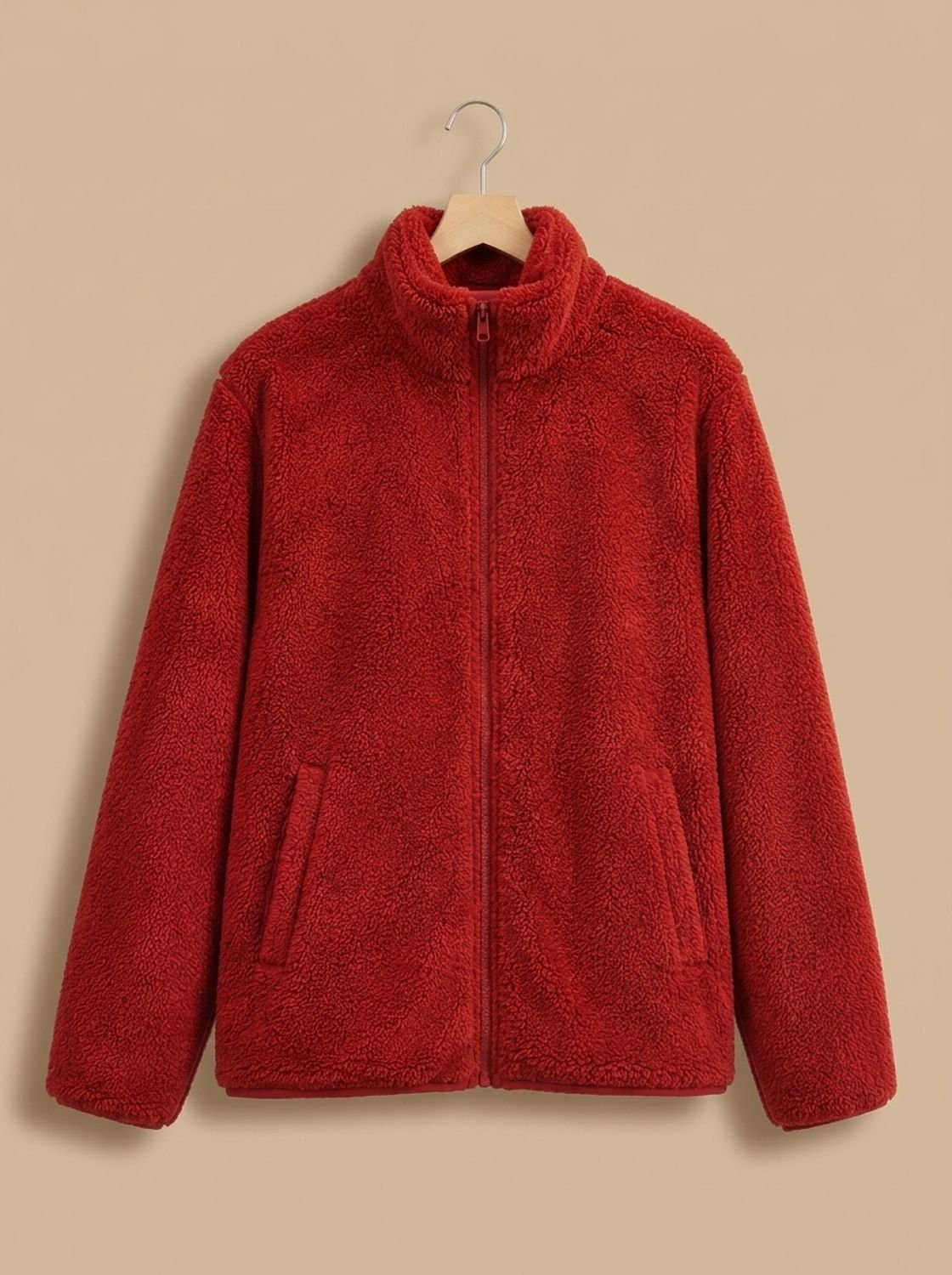 Damen Plüsch-Fleecejacke mit Stehkragen und Reißverschluss Bethany - Korallenrot