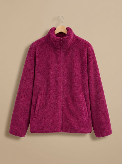 Damen Plüsch-Fleecejacke mit Stehkragen und Reißverschluss Bethany - Rot