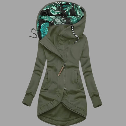 Damen Robuste Winter-Shelljacke mit Kapuze Reißverschluss Lang - Grün