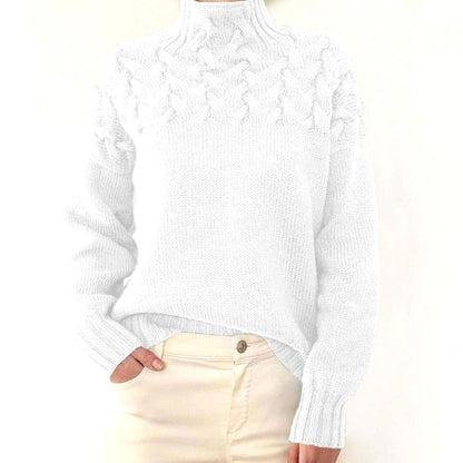 Damen Rollkragen-Strickpullover mit Zopfmuster Oversized - Weiß