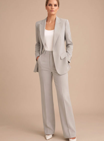 Damen Schlaghosen-Blazer-Anzug elegant zweiteiler - Grau