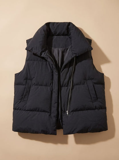 Damen Steppweste Bodywarmer mit Schalkragen Zweiwege-Reißverschluss Boxy-Schnitt