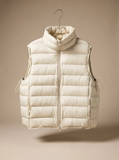 Damen Steppweste Bodywarmer mit Zweiwege-Reißverschluss Stehkragen - Offwhite