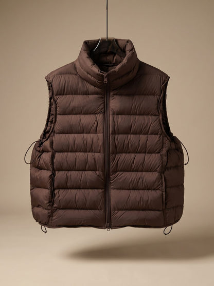 Damen Steppweste Bodywarmer mit Zweiwege-Reißverschluss Stehkragen - Braun