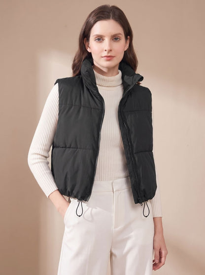 Damen Ultraleichter Stehkragen Bodywarmer Kurze Steppweste - Schwarz