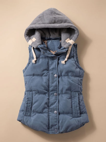 Damen Wattierter Bodywarmer mit Kontrastkapuze Druckknopfleiste
