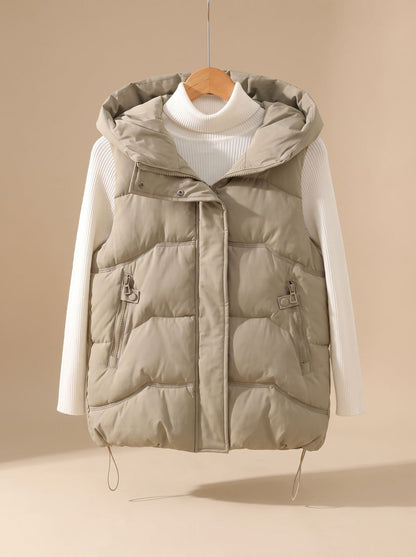 Damen Wattierter Kapuzen-Bodywarmer mit Reißverschlusstaschen - Khaki
