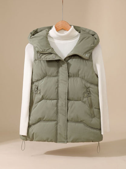Damen Wattierter Kapuzen-Bodywarmer mit Reißverschlusstaschen - Grün