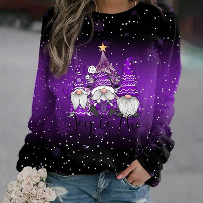Damen Weihnachts-Strickpullover Locker Weihnachtsmotiv Rundhals - Lila