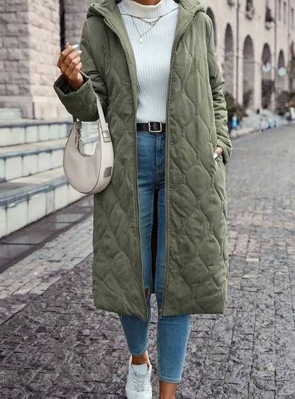 Damen Winterjacke Gesteppte Kapuzenjacke mit Reißverschluss - Grün