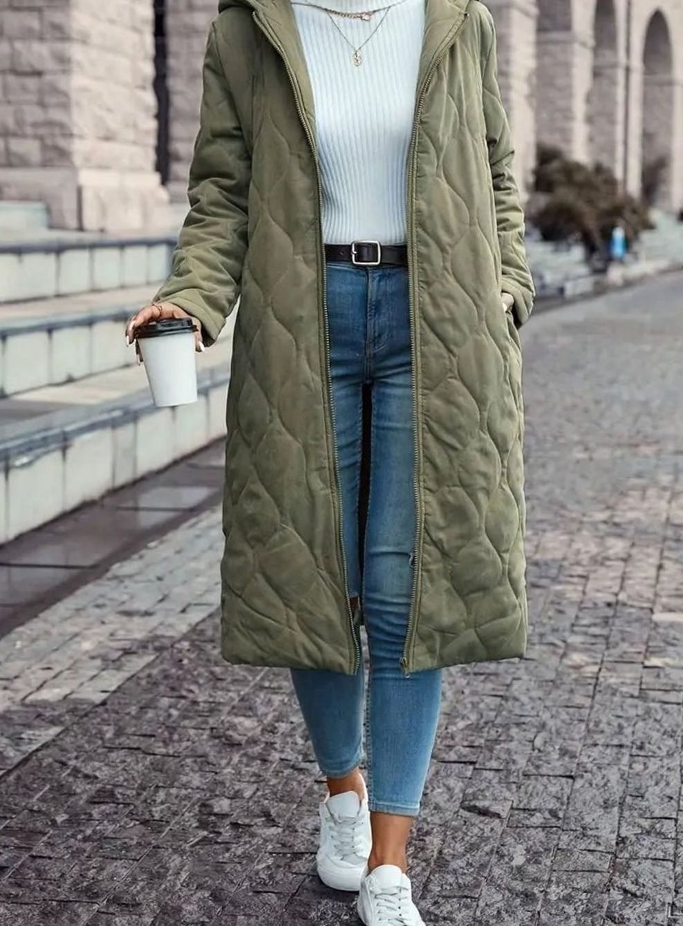 Damen Winterjacke Gesteppte Kapuzenjacke mit Reißverschluss