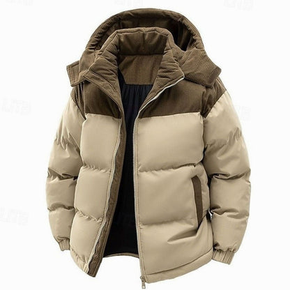Damen Zweifarbige Steppjacke mit Kapuze Layering-Passform Winterjacke - Khaki