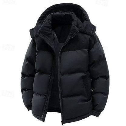 Damen Zweifarbige Steppjacke mit Kapuze Layering-Passform Winterjacke - Schwarz