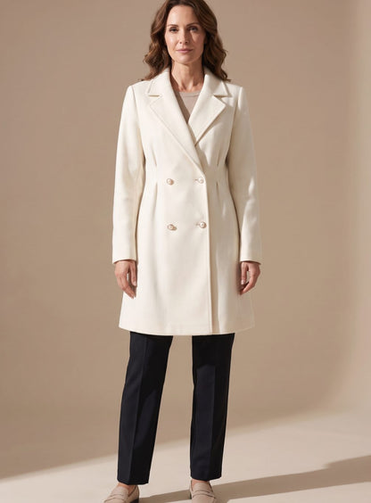 Damen Zweireihiger Knielanges A-Linien Wollmantel - Beige