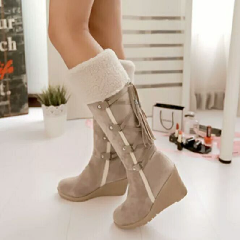 Schnürstiefel Damen | Fellumschlag & Keilabsatz 1