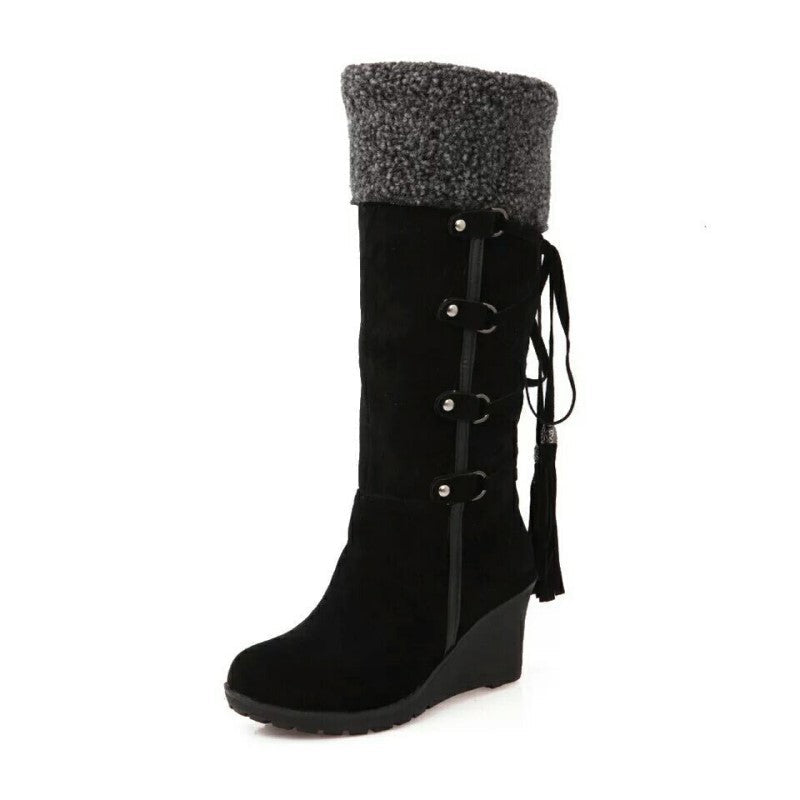 Schnürstiefel Damen | Fellumschlag & Keilabsatz 2