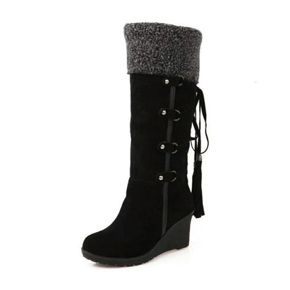 Schnürstiefel Damen | Fellumschlag & Keilabsatz 2
