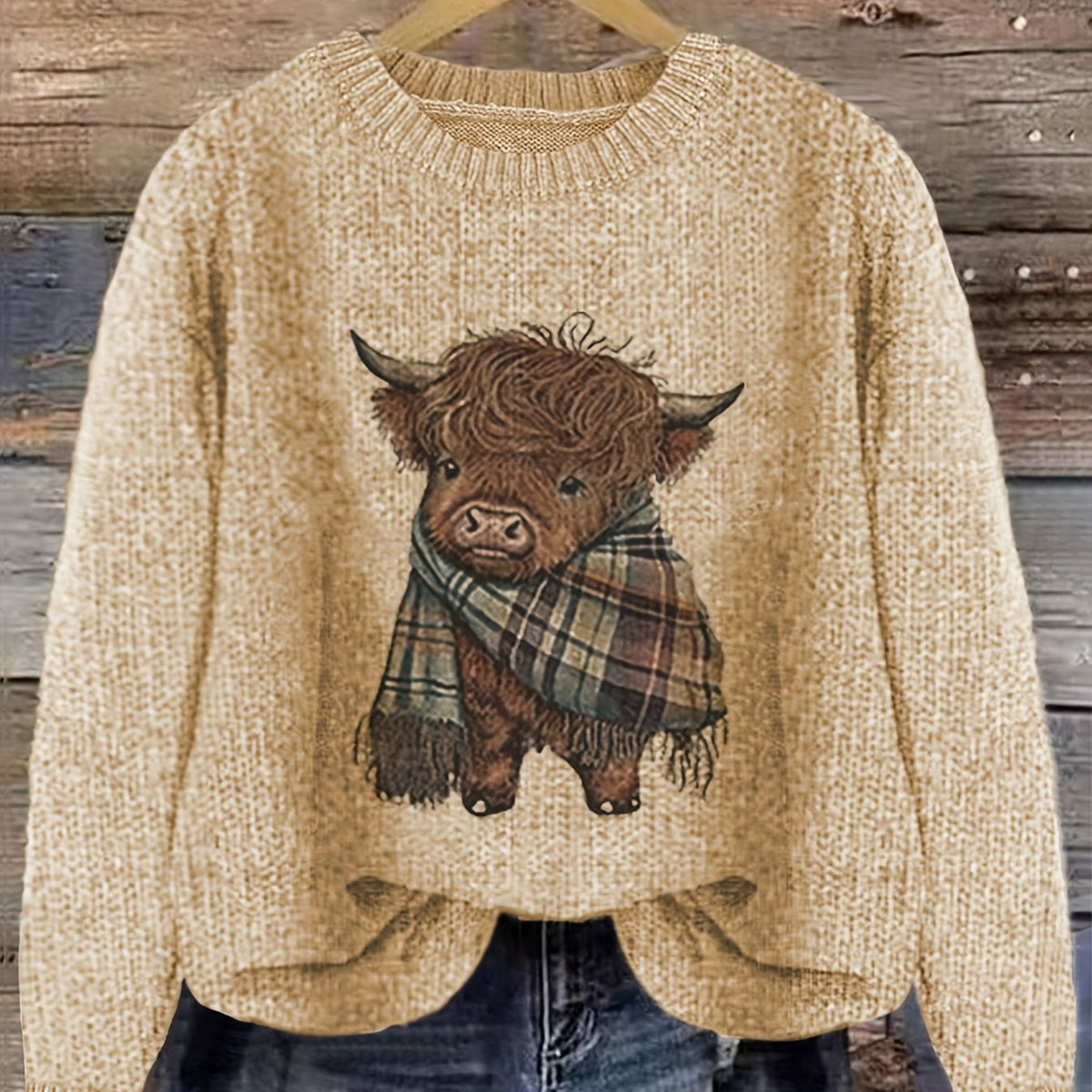 Strickpullover Damen | Highland-Kuh Motiv & Lockere Passform 11