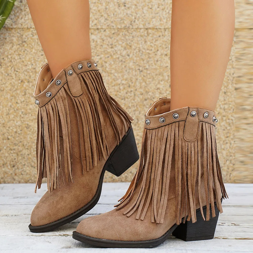 Dorle | Damen Cowboy Stiefel mit Fransen Westernstiefel - Brown - Image 10
