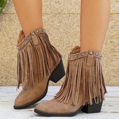 Dorle | Damen Cowboy Stiefel mit Fransen Westernstiefel - Brown - Image 10