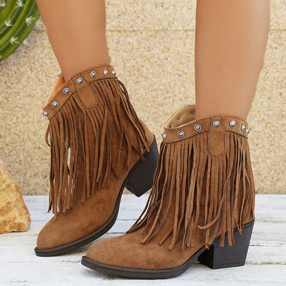 Dorle | Damen Cowboy Stiefel mit Fransen Westernstiefel - Brown - Image 11