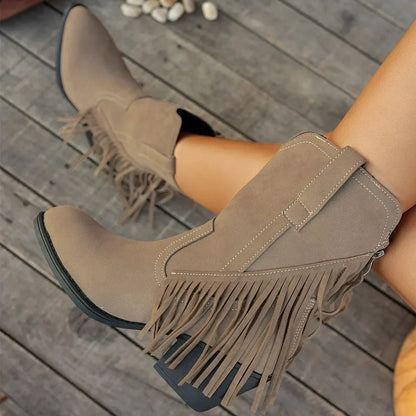 Dorle | Damen Cowboy Stiefel mit Fransen Westernstiefel - Brown - Image 3
