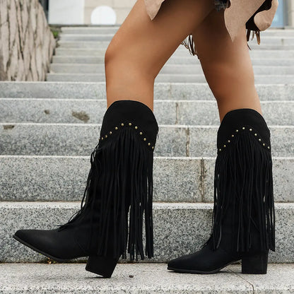 Dorle | Damen Cowboy Stiefel mit Fransen Westernstiefel - Brown - Image 8