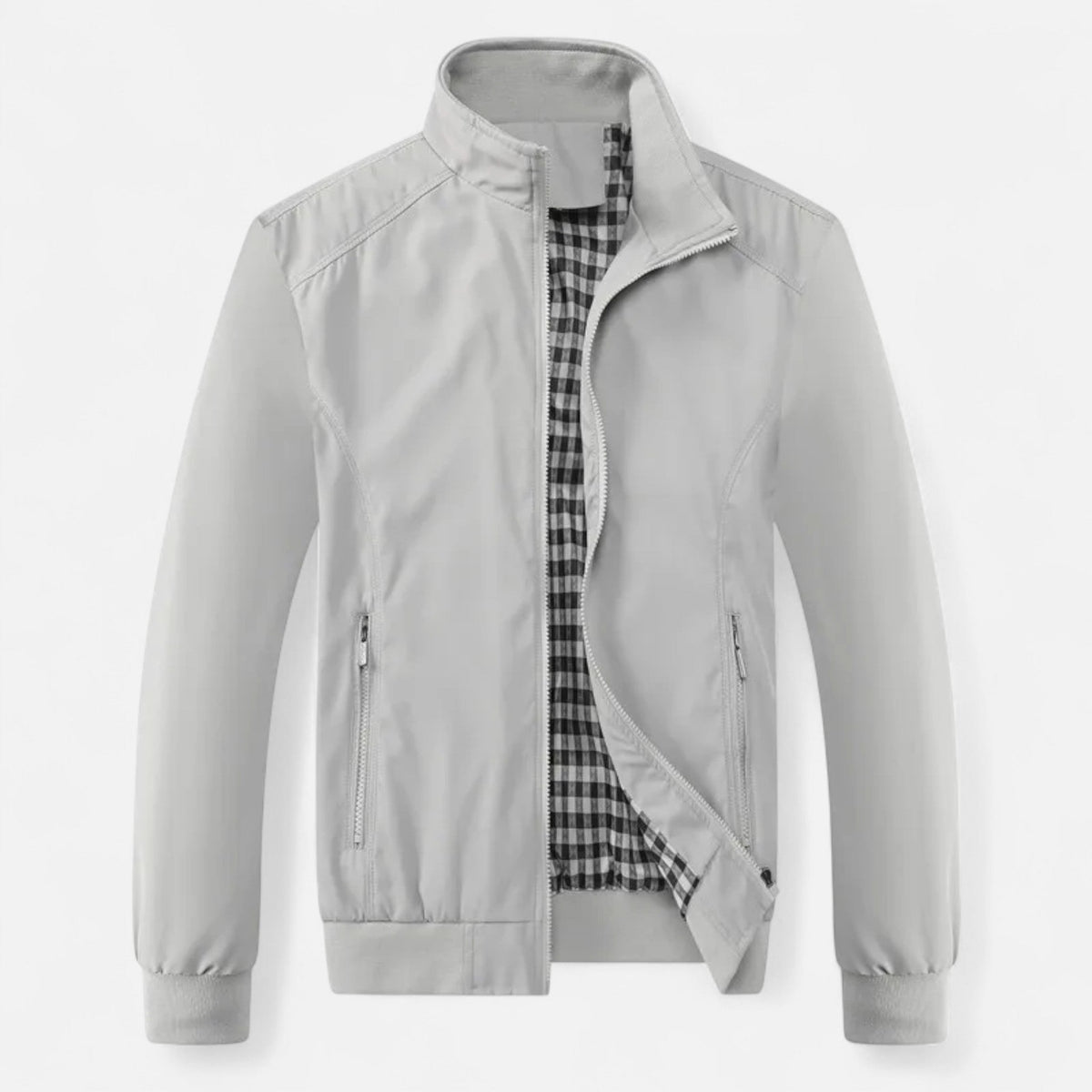Side view of a lightweight men's jacket in a sleek silhouette