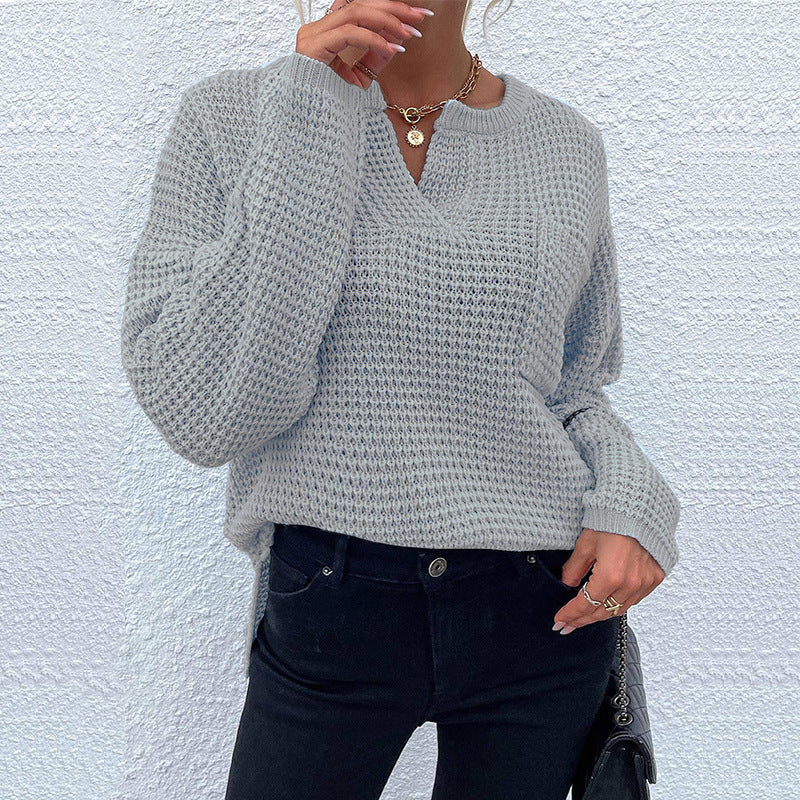 Druvaine | Damen Strickpullover Waffelstrick Oversize - Light Blue - Image 2