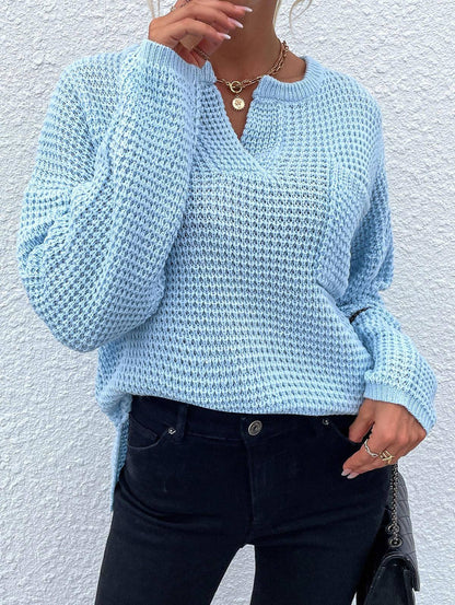 Druvaine | Damen Strickpullover Waffelstrick Oversize - Light Blue - Image 8