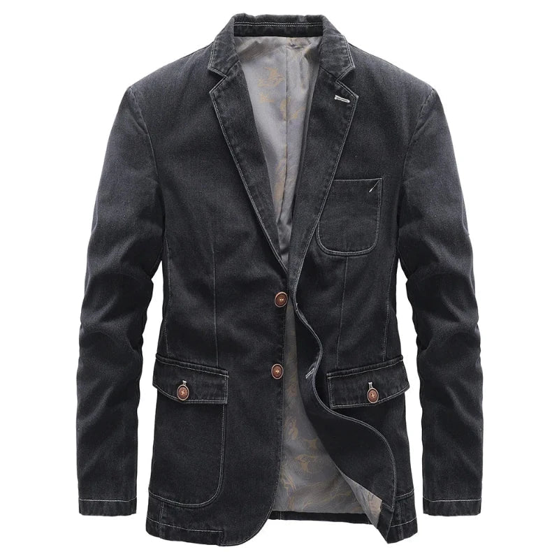Herren Jeansjacke Dark Wash Knopfleiste Vintage Look 8