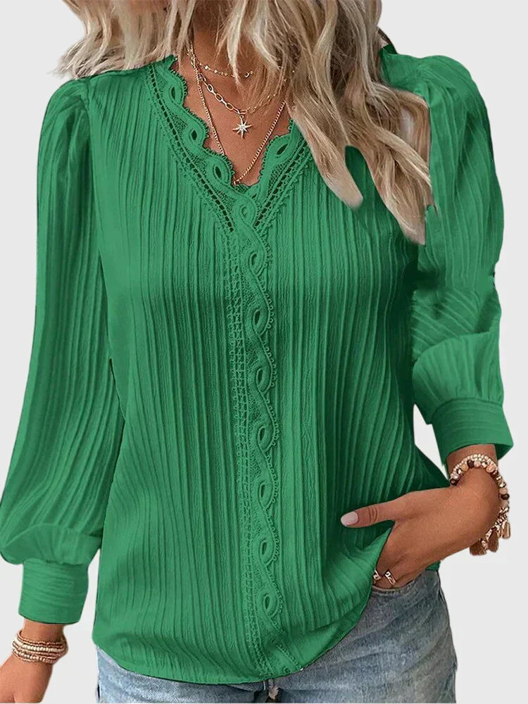 Pullover-Bluse Damen | Eleganter V-Ausschnitt mit Spitze 3