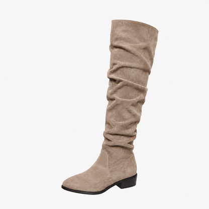 Damen Overknee Stiefel Blockabsatz ohne Verschluss 12