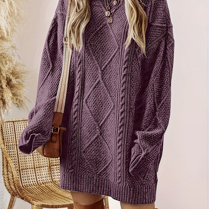 Edelborg | Damen Strickkleid mit Zopfmuster - Purple - Image 1