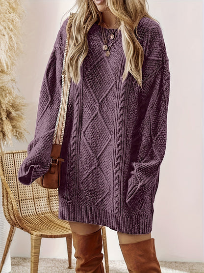 Edelborg | Damen Strickkleid mit Zopfmuster - Purple - Image 2